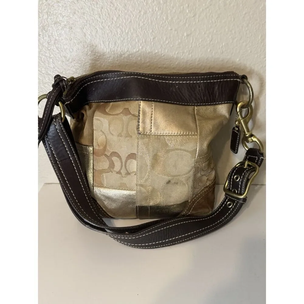 Coach Vintage Brown Gold  Leather Patchwork Shoulder Crossbody bag Y2K Retro